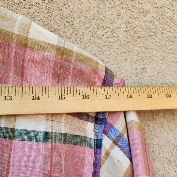 JONES NEW YORK Sport Women's Blouse Medium Plaid Pink 100% Linen Summertime - Picture 8 of 10